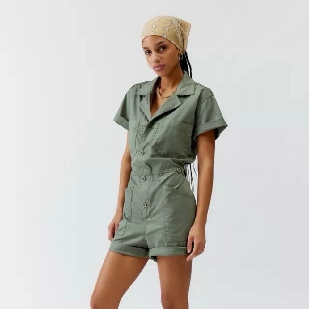 Pistola Parker Short Sleeve Cotton Utility Romper Workwear Green Women's Small